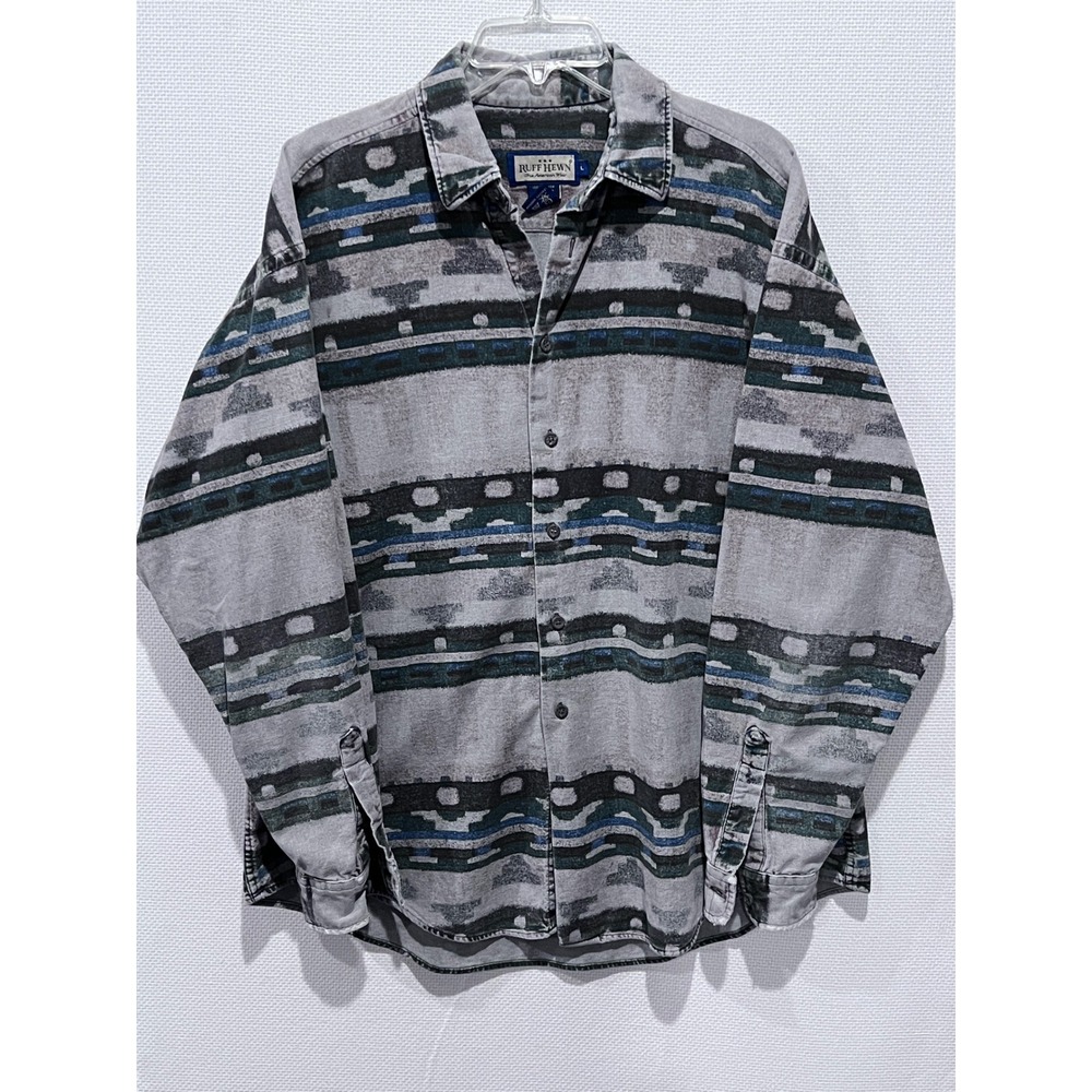 Ruff Hewn Large‎ Long Sleeve Button Down Western Shirt Aztec Print 100% Cotton